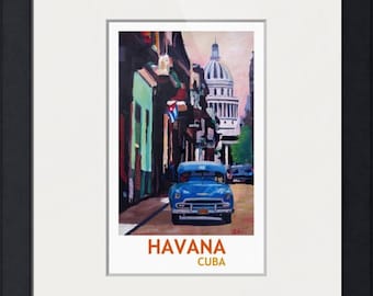 Cuban Oldtimer Street Scene in Havana Cuba with Buena Vista Feeling Retro Style II - Limited Edition Fine Art Print