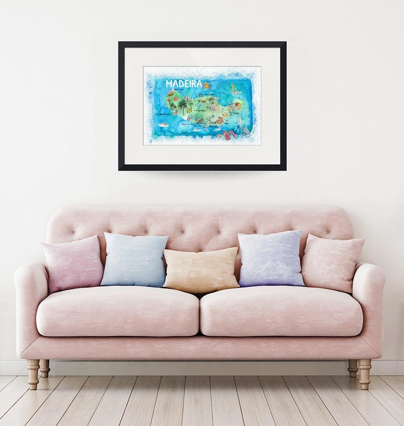 Madeira Portugal Island Illustrated Map with Landmarks and Highlights - Fine Art Print image 3