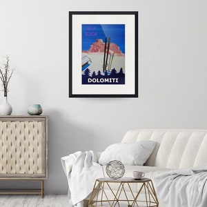 Dolomiti Skiing Dreams mit Berghütte in Sella Ronda - Retro Poster Fine Art