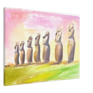 Moai monolithische Rapa Nui-beelden Paaseiland - Limited Edition Fine Art Print - Origineel schilderij beschikbaar