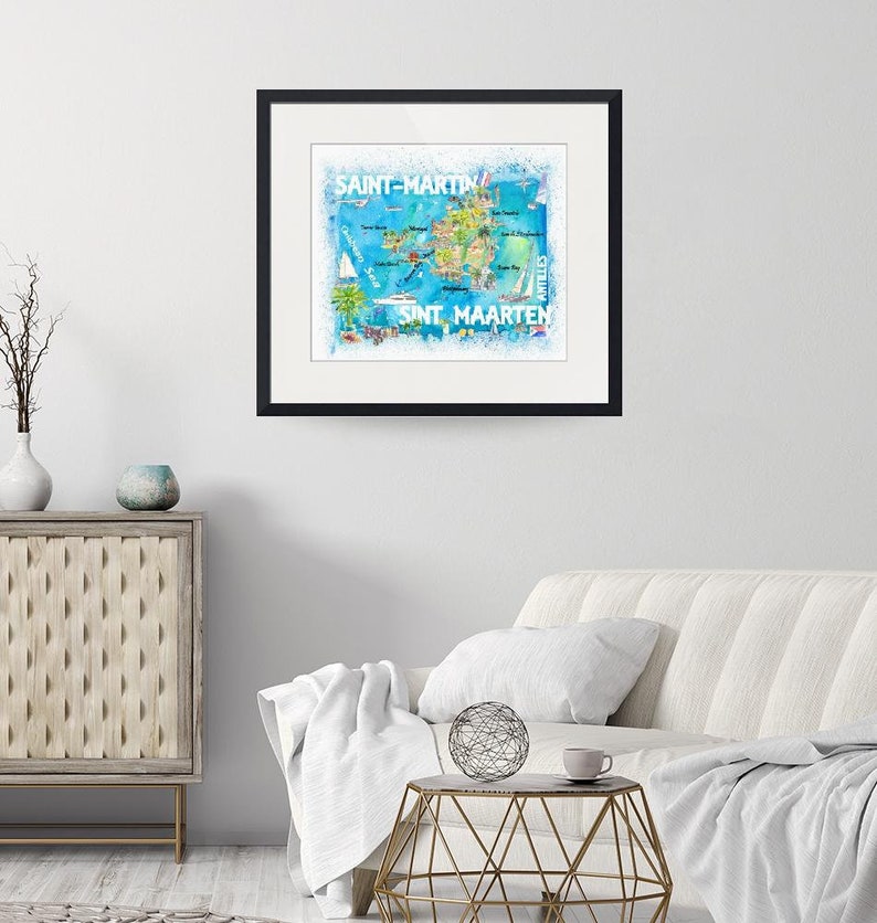 Saint-martin Sint Maarten Antilles Illustrated Caribbean Travel Map ...