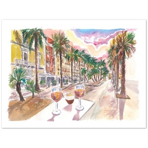 Bari Apulia Palms and Drinks on Corso Vittorio Emanuele II - Limited Edition Fine Art Print - Original Painting available