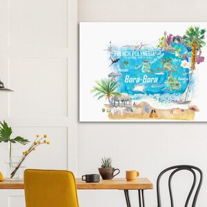 Bora Bora Islands French Polynesia Illustrated Travel Map with Touristic Highlights Fine Art Print image 8