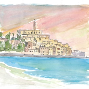Tel Aviv Jaffa View of Old Town And Sea - Limited Edition Fine Art Print - Original Painting available