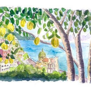 Amalfi Coast Seaview with Fresh Limes on Tree  - Limited Edition Fine Art Print - Original Painting available