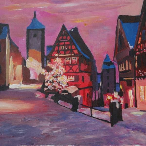 Romantisches Rothenburg Tauber Deutschland Wintertraum Land Gemälde - Fine Art Print Giclee & Original