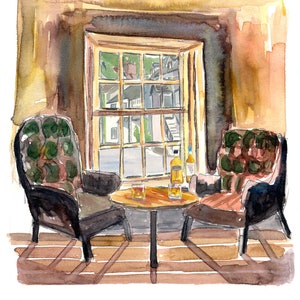 Pub Window With Whisky And Cornwall Street Scene - Original Painting & Art Print