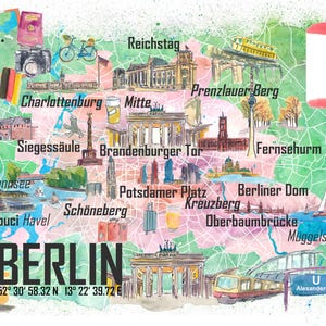 Berlin Deutschland illustrierte Reisekarte mit Hauptstraßen und Highlights