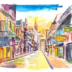 New Orleans Bourbon Street Scene at Sunrise - Limited Edition Fine Art Print - Original Painting available
