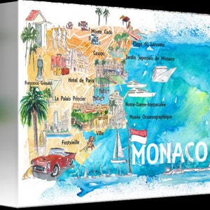 Monaco Monte Carlo Illustrated Map With Landmarks and Highlights - Fine ...