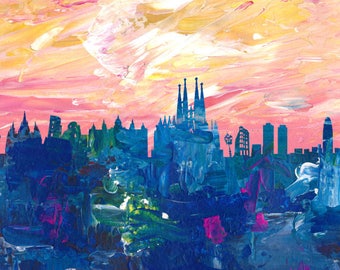 Barcelona Skyline at Dusk - Limited Edition Fine Art Print