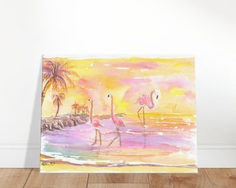 Gorgeous Flamingo Beach Aruba at Sunset - Limited Edition Fine Art Print - Original Painting available