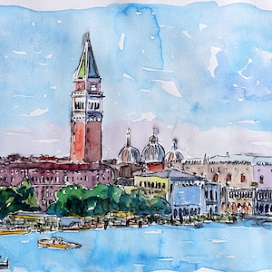 Venecia Serenissima con campanario de San Marcos y Palacio Ducal - Impresión de bellas artes de edición limitada - Original disponible