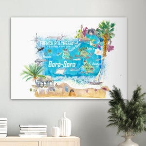 Bora Bora Islands French Polynesia Illustrated Travel Map with Touristic Highlights Fine Art Print image 7