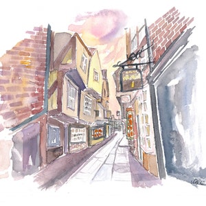 York Yorkshire Inglaterra The Shambles Street Scene - Impresión de bellas artes de edición limitada - Pintura original disponible