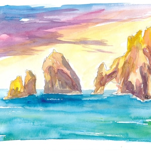 Cabo San Lucas - Romantischer Sonnenuntergang mit Felsen - Limitierte Edition Fine Art Print - Originalgemälde erhältlich
