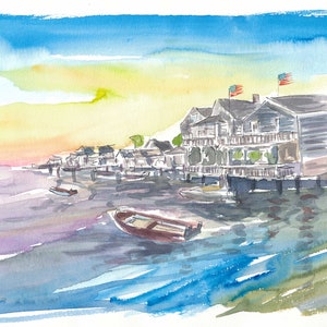 Nantucket Nautical Amazing Waterfront Scene - Impresión de bellas artes de edición limitada - Pintura original disponible