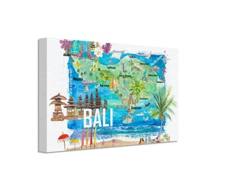 Bali Map Print – Illustrated Island Travel Memory Gift for Bali