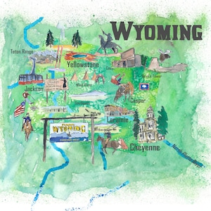 USA Wyoming State Travel Poster Carte d’art illustrée - Fine Art Print