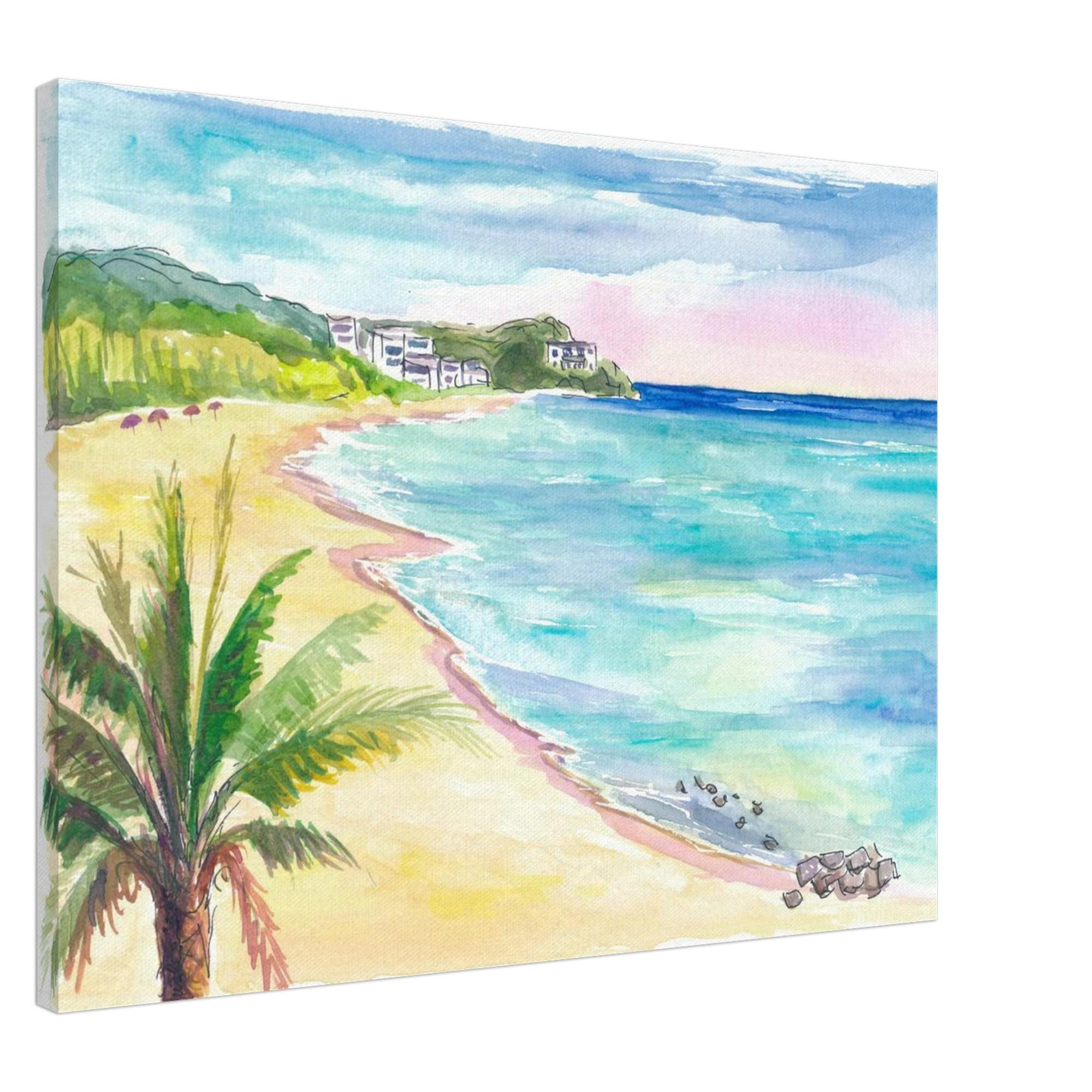 フリーズビーチ アンティグア 水彩画 アートプリント：限定版