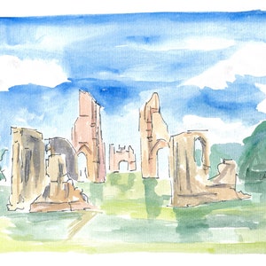 Glastonbury Abbey Ruins Watercolor Impressions - Limited Edition Fine Art Print - Original Painting available