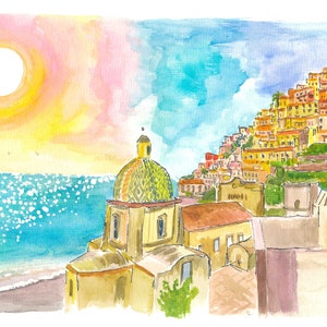 Positano and the Endless Sea on the Amalfi Coast - Limited Edition Fine Art Print - Original Painting available