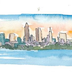 Cleveland Ohio USA Skyline Impressionistic View - Original Painting & Art Print