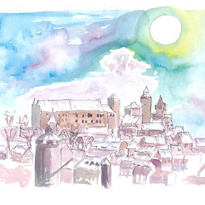 Nuremberg Germany View of Old Town with Castle in Winter - Limited Edition Fine Art Print - Original Painting available