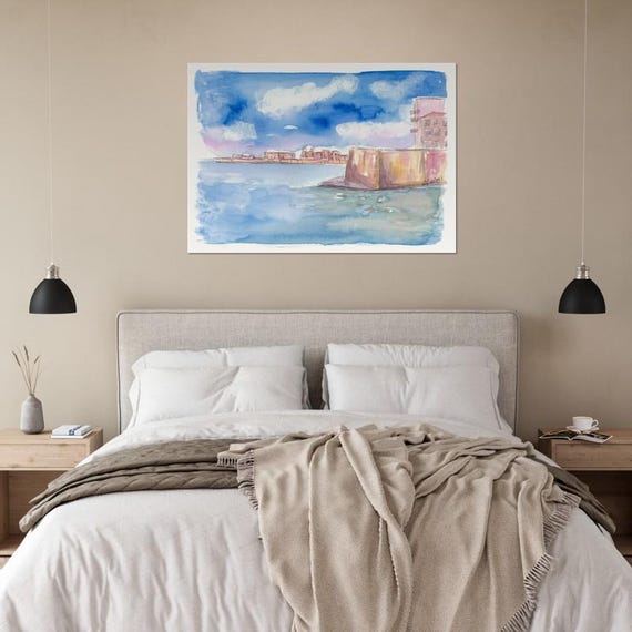 Ortigia Italy Art Print: Coastal Seaside Painting, Siracusa