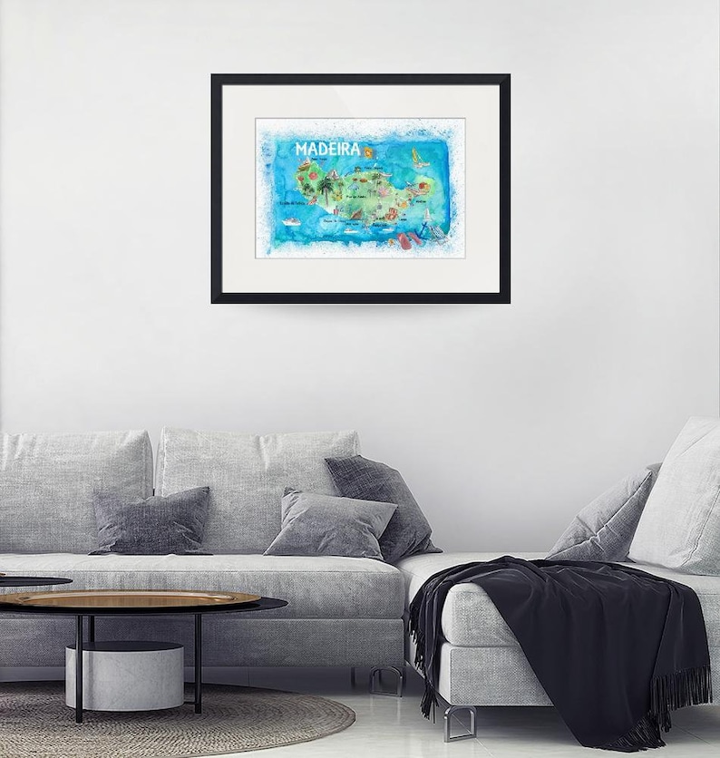 Madeira Portugal Island Illustrated Map with Landmarks and Highlights - Fine Art Print image 2
