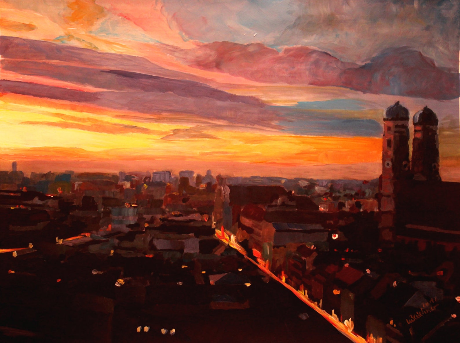 Munich Sunset Skyline With Church of Our Lady Painting - Fine Art Print ...