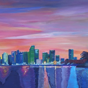 Silueta del horizonte de Miami al atardecer, Florida, EE. UU. - Impresión de bellas artes de edición limitada