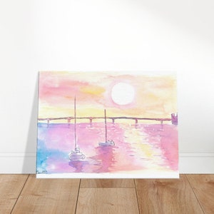 Typical Florida Scene with Causeway Sea and Sun - Limited Edition Fine Art Print - Original Painting available