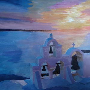 Santorini Griekenland Uitzicht vanaf Oia tijdens zonsondergang - Limited Edition Fine Art Print
