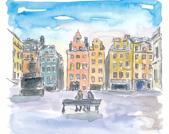 Stockholm Sweden Street Scene Gamla Stan Stortorget - Fine Art Print - Original available