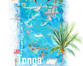 Tonga Map Wall Art – South Pacific Island Travel Print Polynesia Decor