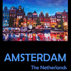 Retro Travel Poster Amsterdam Netherlands - Vintage Style Print