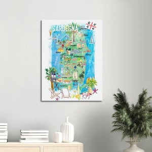 Carte de voyage illustrée de la Sardaigne Méditerranée Adriatique Sicile Sardaigne avec routes et attractions touristiques