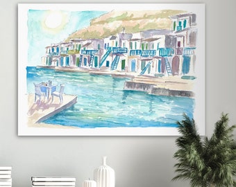 Milos Greece Aegean Island Dreams with Harbour Scene - Limited Edition Fine Art Print - Original Painting available