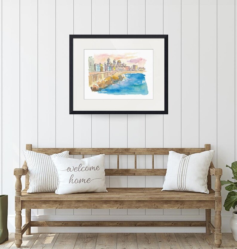 Limited Edition Fine Art Print Original Painting available Cadiz Costa De La Luz Waterfront