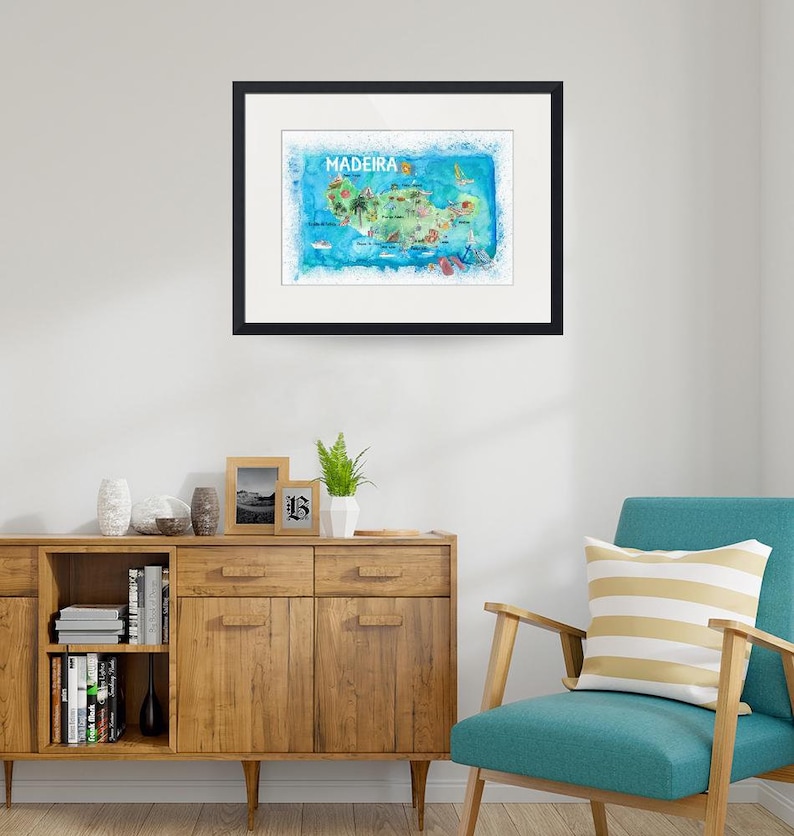 Madeira Portugal Island Illustrated Map with Landmarks and Highlights - Fine Art Print image 10