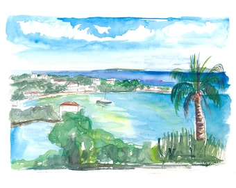 Cruz Bay US Virgin Islands Seaview Scene on Saint John - Limited Edition Fine Art Print - Original Painting available