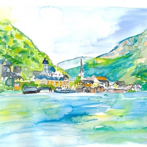 Incredible Hallstatt with Lake And Mountains In Salzkammergut Austria - Limited Edition Fine Art Print - Original Painting available
