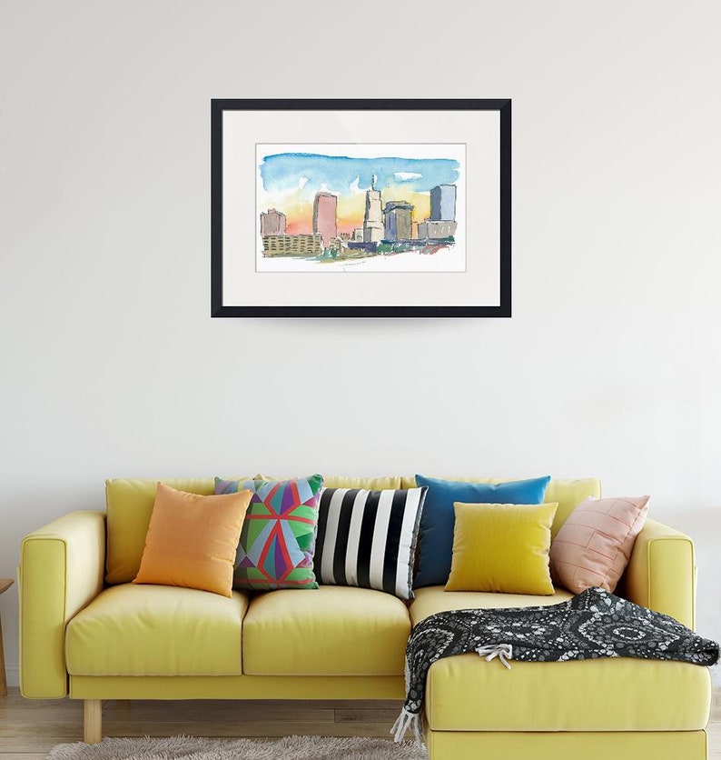 Akron Ohio USA Skyline Impressionistic View Original Painting /& Art Print