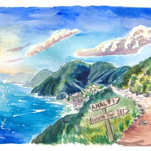 Amalfi Coast view from Amazing Sentiero degli Dei Path of Gods - Limited Edition Fine Art Print - Original Painting available