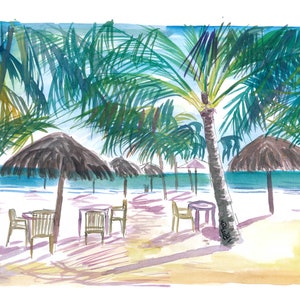 Caribbean Beach Bar Restaurant under Palms - Limited Edition Fine Art Print - Original Painting available