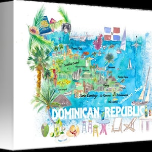 Dominican Republic Illustrated Travel Map With Roads and Highlights - Etsy