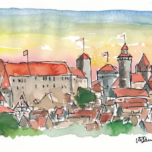 Nuremberg Germany Imperial Castle at Sunset - Original Painting & Print
