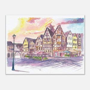 Historic Old Town Houses Scene in Limburg Lahn Bischofsplatz - Limited Edition Fine Art Print - Original Painting available