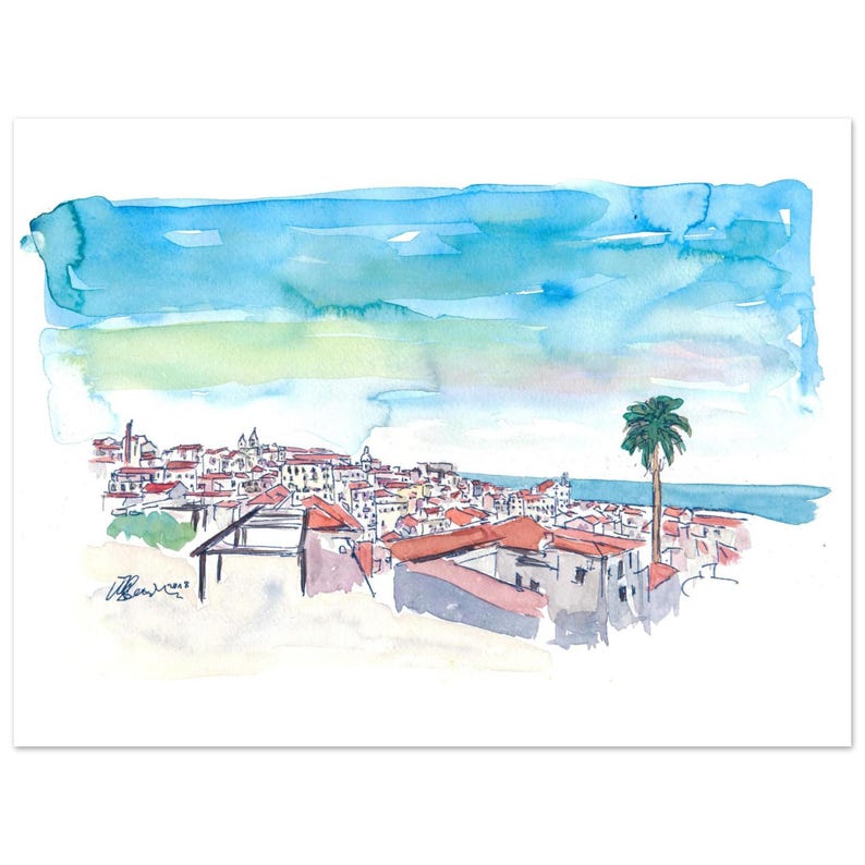 Lisbon Portugal Amazing View of Alfama Old Town - Limited Edition Fine Art Print - Original Painting available 8 x 6 inches